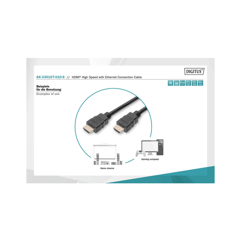 Кабель мультимедійний HDMI to HDMI 1.0m UHD 4K Digitus (AK-330107-010-S) зображення 4