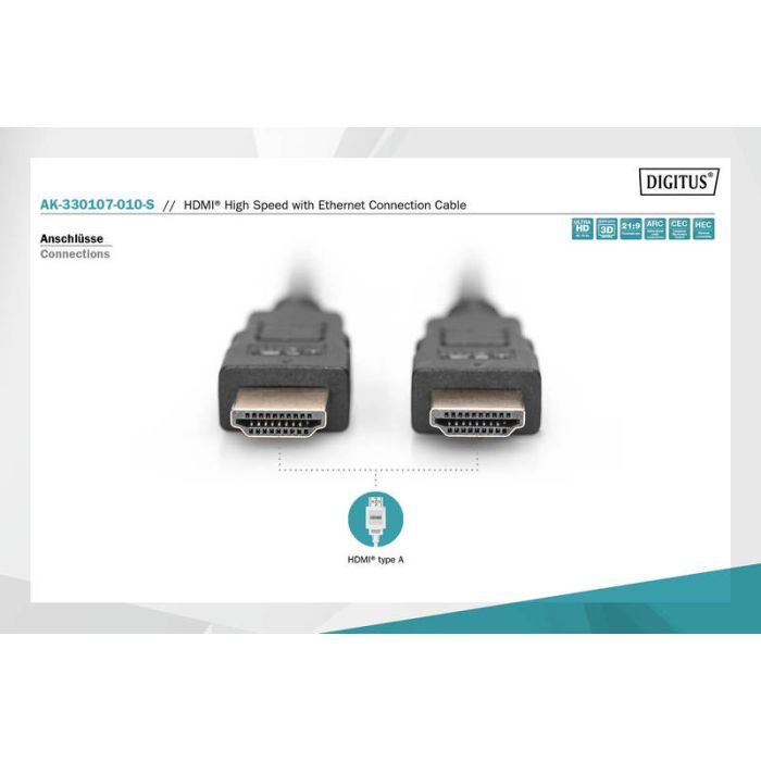 Кабель мультимедийный HDMI to HDMI 1.0m UHD 4K Digitus (AK-330107-010-S) изображение 6