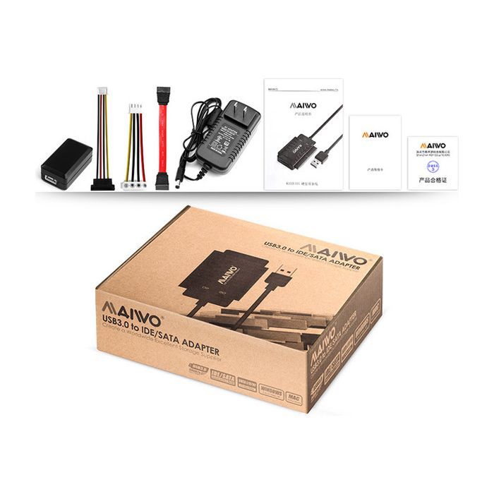 Адаптер Maiwo USB 3.0 to 2.5/3.5'' IDE/SATA HDD/SSD, 5.25'' CD-R, PA 2V/2A (K132U3IS) изображение 4