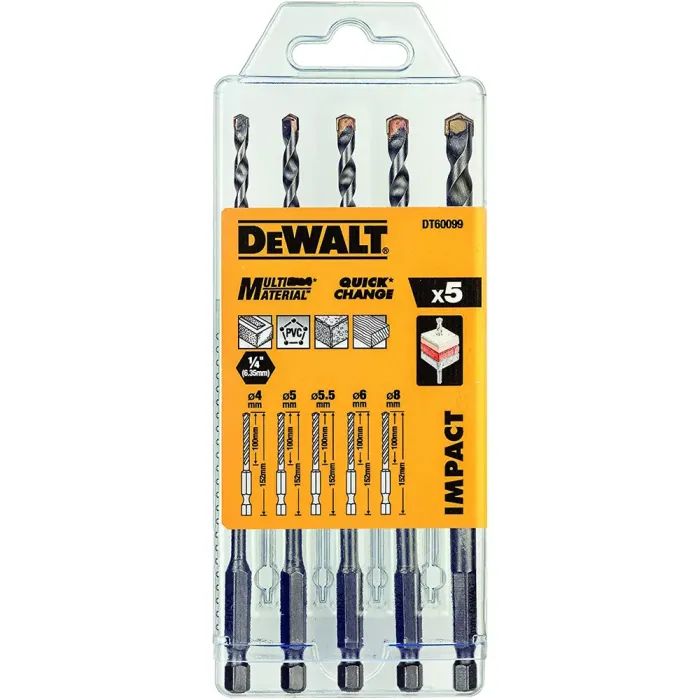 Набор сверл DeWALT универсальных MULTI MATERIAL IMPACT,5 шт, пластиковый кейс (DT60099)