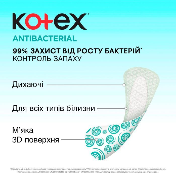 Щоденні прокладки Kotex Antibacterial Extra Thin 20 шт. (5029053549132) зображення 3