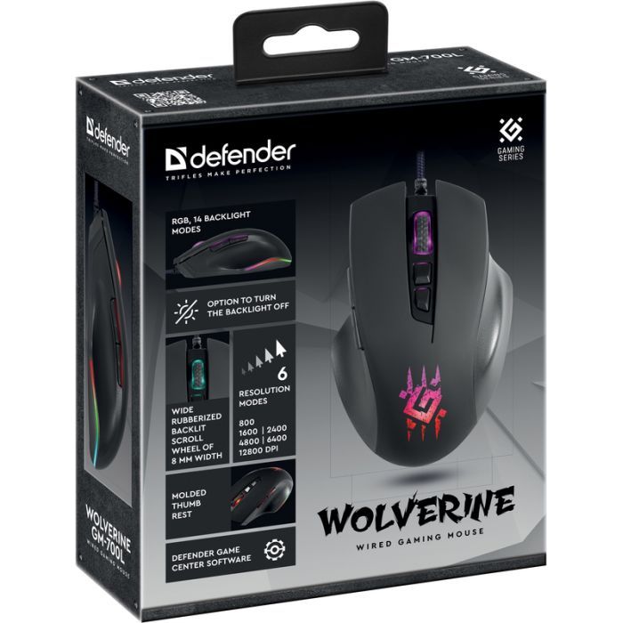 Мышка Defender Wolverine GM-700L RGB USB Black (52700) изображение 6