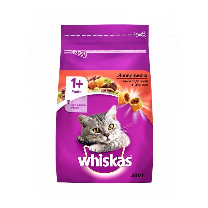 Сухой корм для кошек Whiskas с говядиной 300 г (5998749144114/5900951014031)
