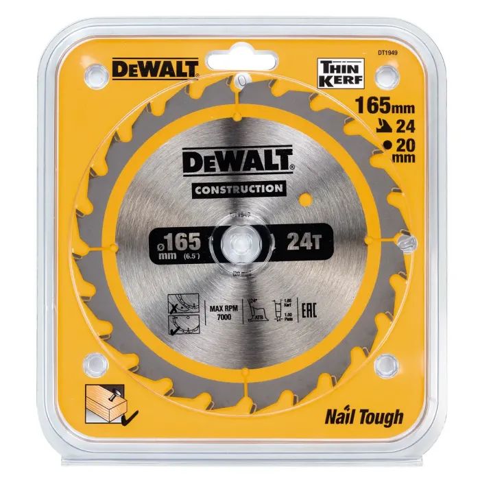 Диск пильний DeWALT CONSTRUCTION 165 х 20 мм, 24z (ATB), 20 гр. (DT1949) зображення 2