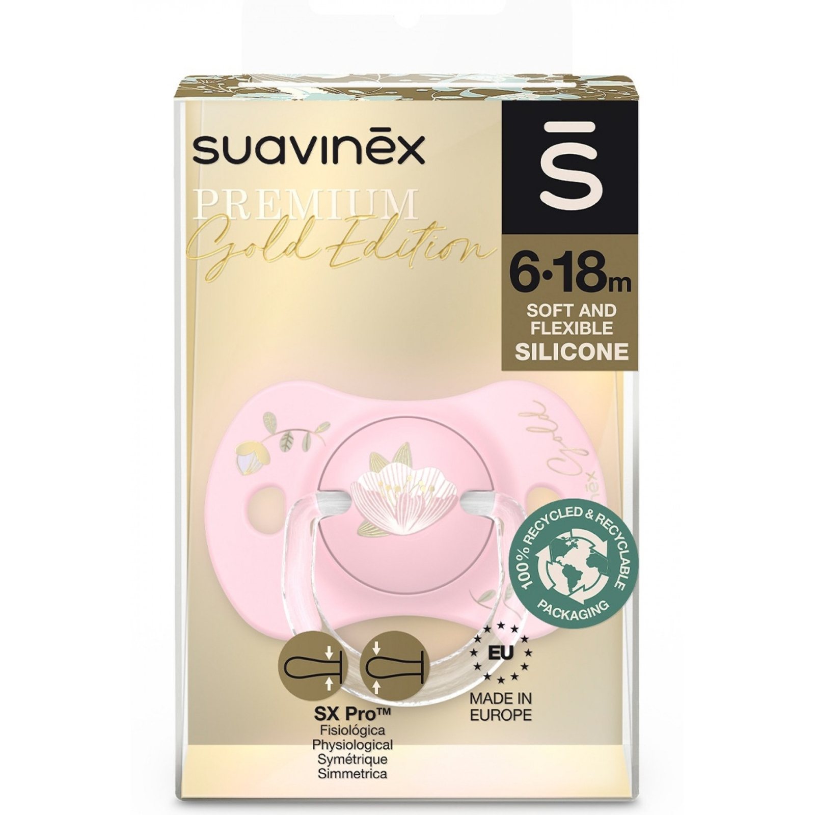 Пустышка Suavinex Gold Edition физиологическая, 6-18 мес, розовая (307858) изображение 3