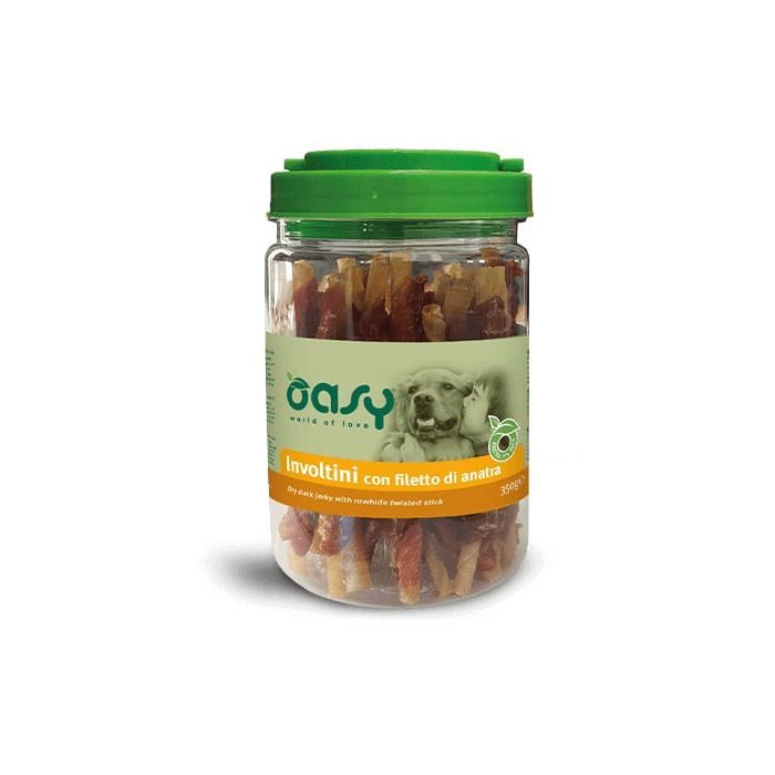 Лакомство для собак OASY Jerky Rawhide Twisted Stick утка 350 г (8053017346960)