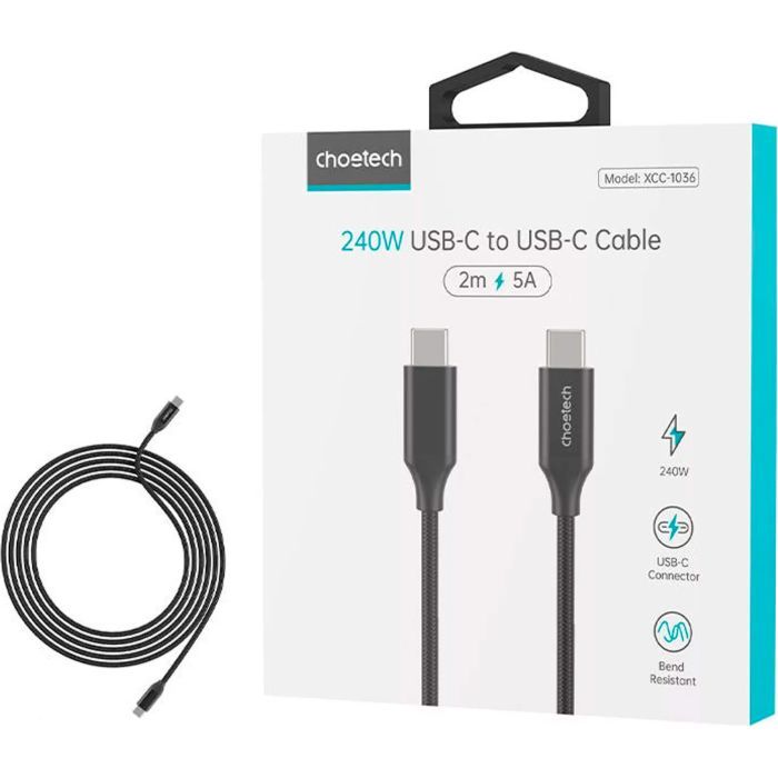 Дата кабель USB-C to USB-C 2.0m USB 3.1 Gen2 240W (50V/5A) Choetech (XCC-1036) изображение 4