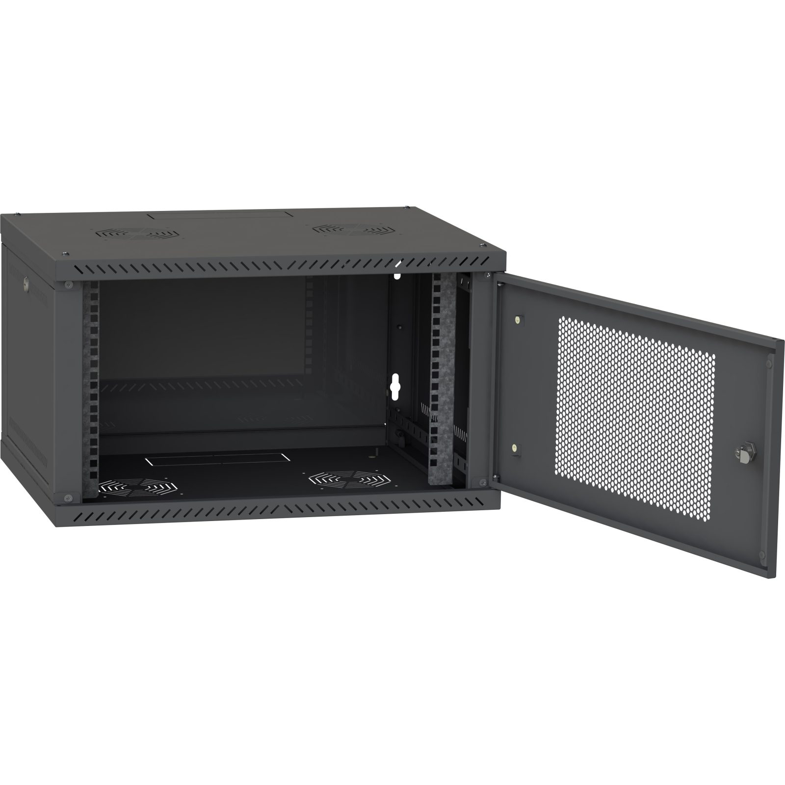Шкаф настенный Ipcom 6U, 600*600, перфорированные дверца, RAL9005 (СН-6U-060х060-ДП-9005) изображение 3