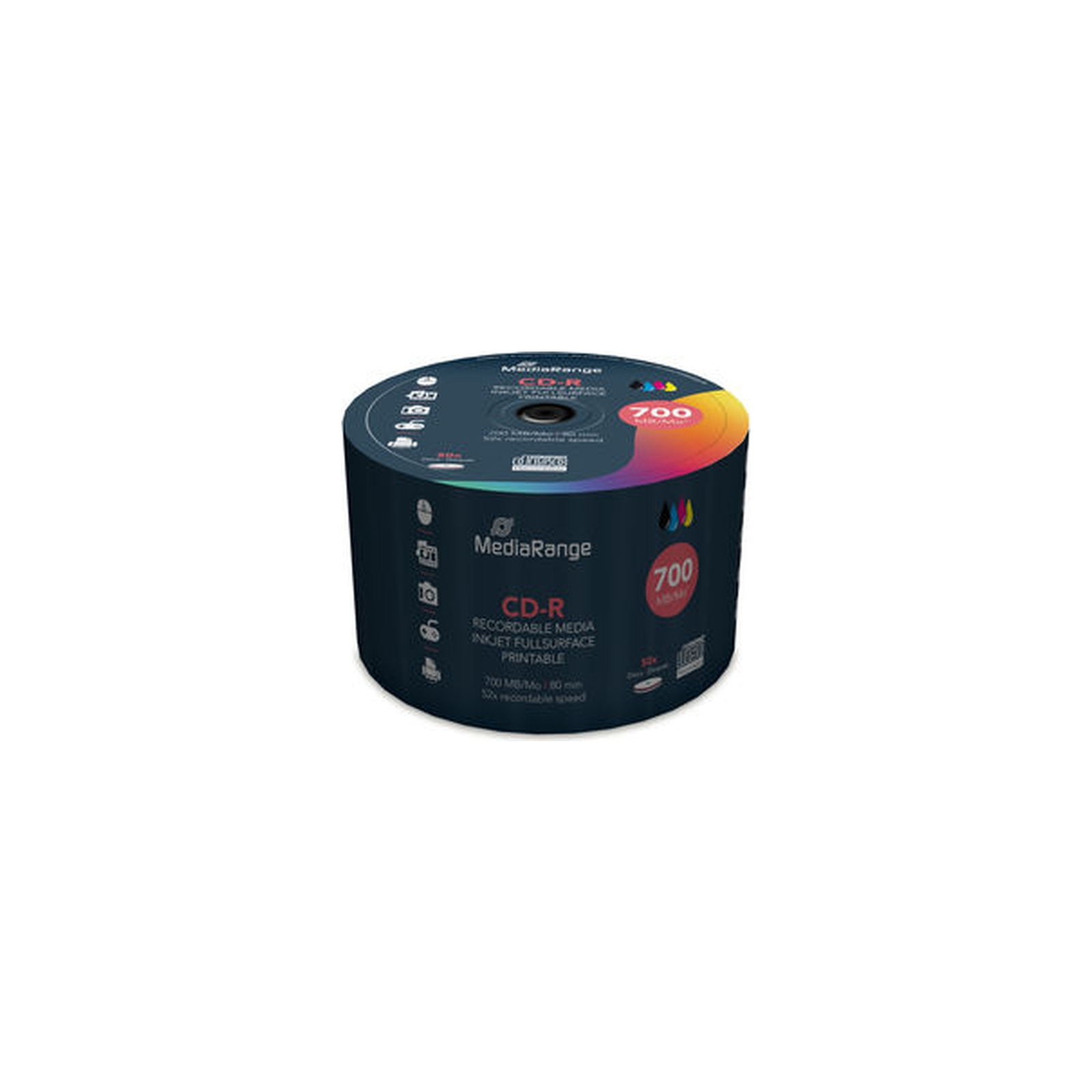 Диск CD Mediarange CD-R 700MB 80min 52x speed, inkjet fullsurface printable, Cake 50 (MR208) изображение 2