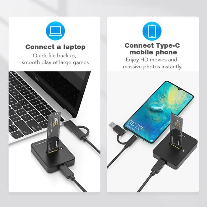Док-станция для накопителей Gembird USB Type-C M.2 SATA NVME SSD (DD-U3M2) изображение 6