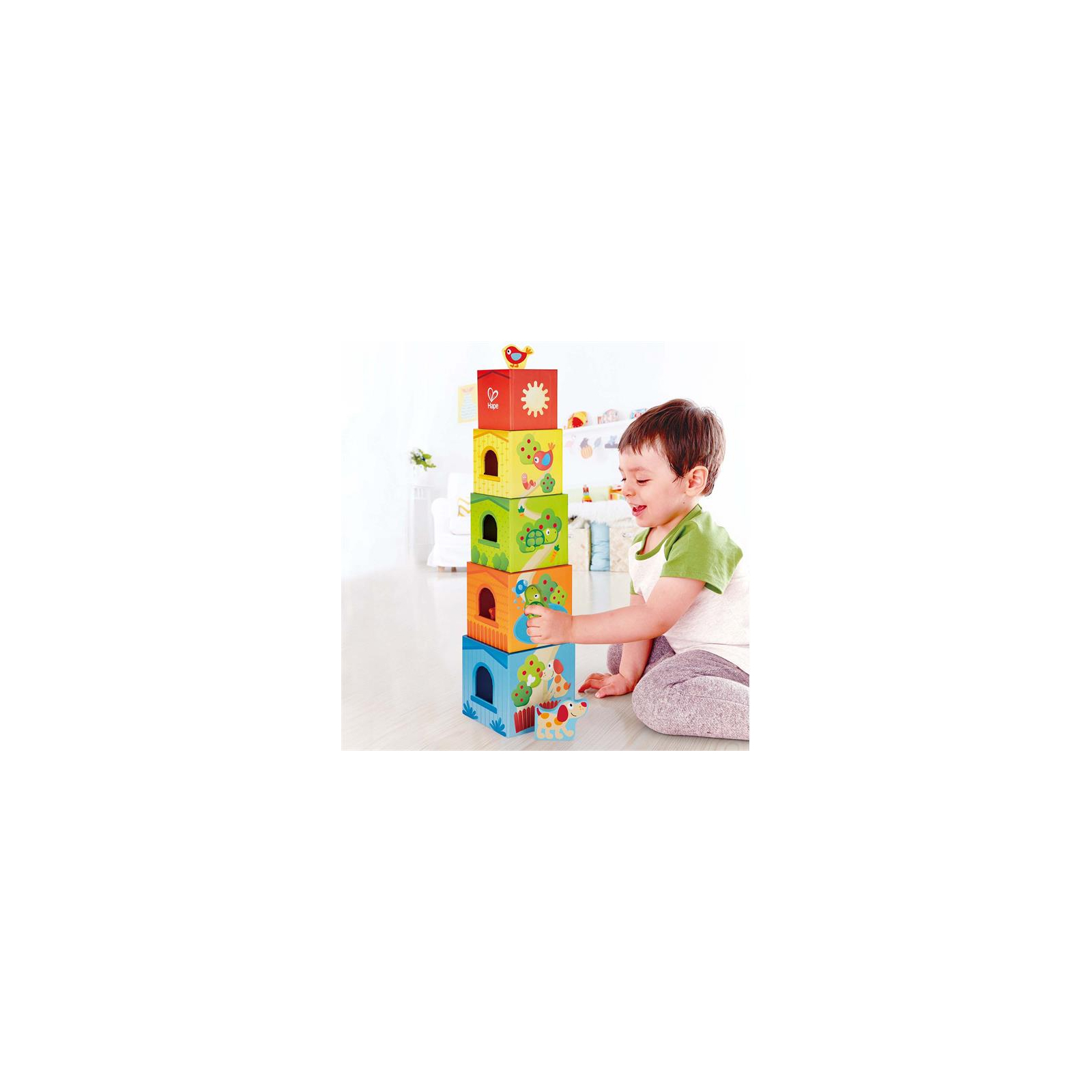 Развивающая игрушка Hape деревянные кубики Башня со зверьками (E0451) изображение 4