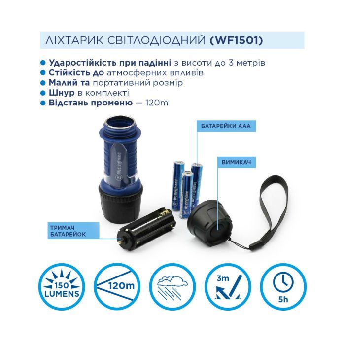 Ліхтар Westinghouse 3W LED WF1501 + 3 x AAA LR03 (WF1501-3LR03NTB) зображення 3