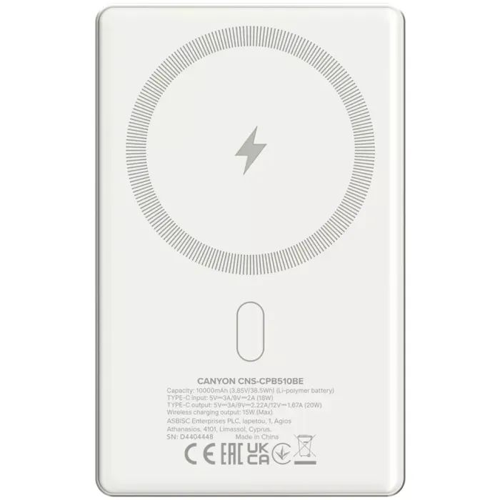 Батарея універсальна Canyon 10000mAh OnPower 510 slim Magsafe PD/20W Dark Grey (CNS-CPB510DG) зображення 3