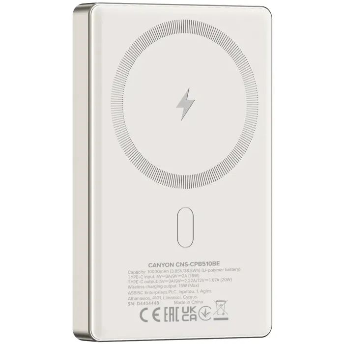 Батарея універсальна Canyon 10000mAh OnPower 510 slim Magsafe PD/20W Dark Grey (CNS-CPB510DG) зображення 4