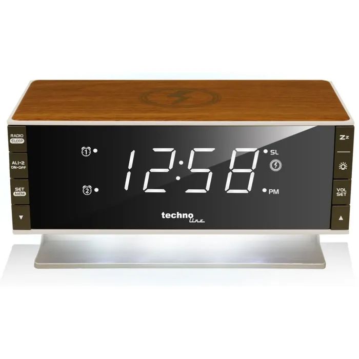 Настільний годинник Technoline з радіо WT487 Wireless Mobile Charging White/Brown (DAS302715) зображення 2