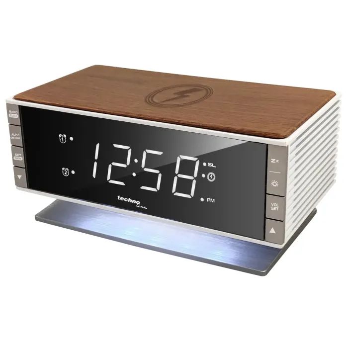 Настільний годинник Technoline з радіо WT487 Wireless Mobile Charging White/Brown (DAS302715) зображення 3