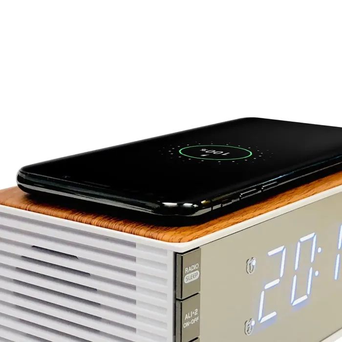 Настільний годинник Technoline з радіо WT487 Wireless Mobile Charging White/Brown (DAS302715) зображення 4