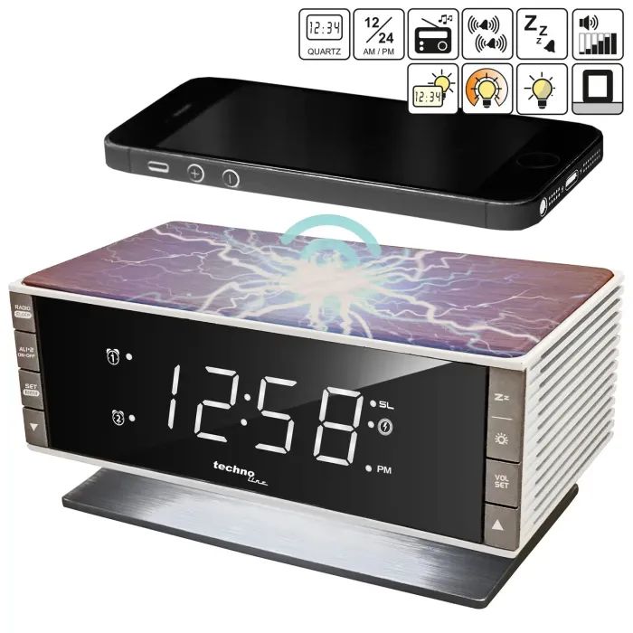 Настільний годинник Technoline з радіо WT487 Wireless Mobile Charging White/Brown (DAS302715) зображення 5