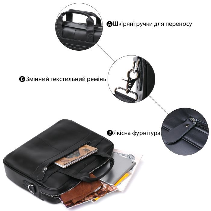 Сумка Vintage Кожаная Черная (20680) изображение 4