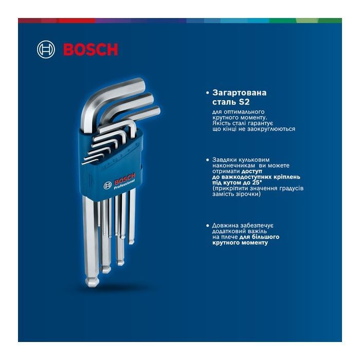 Ключ Bosch шестигранный, набор 9шт, шаровидный наконечник (1.600.A01.TH5) изображение 4