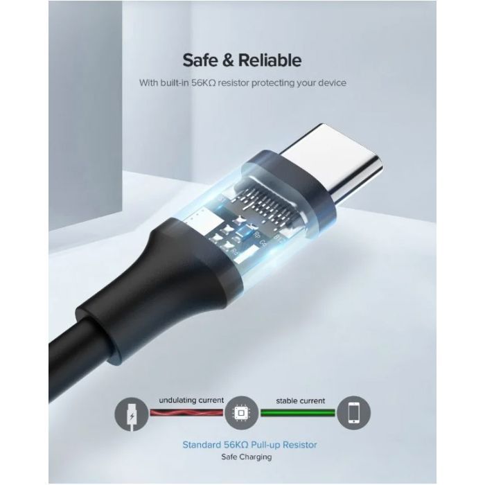 Дата кабель USB 2.0 AM to USB-C 0.5m 3.0A (18W) Nickel Plating US287 Black Ugreen (60115) зображення 6