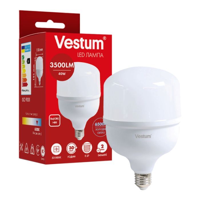 Лампочка Vestum LED T120 40W 6500K 220V E27 (1-VS-1609) зображення 2