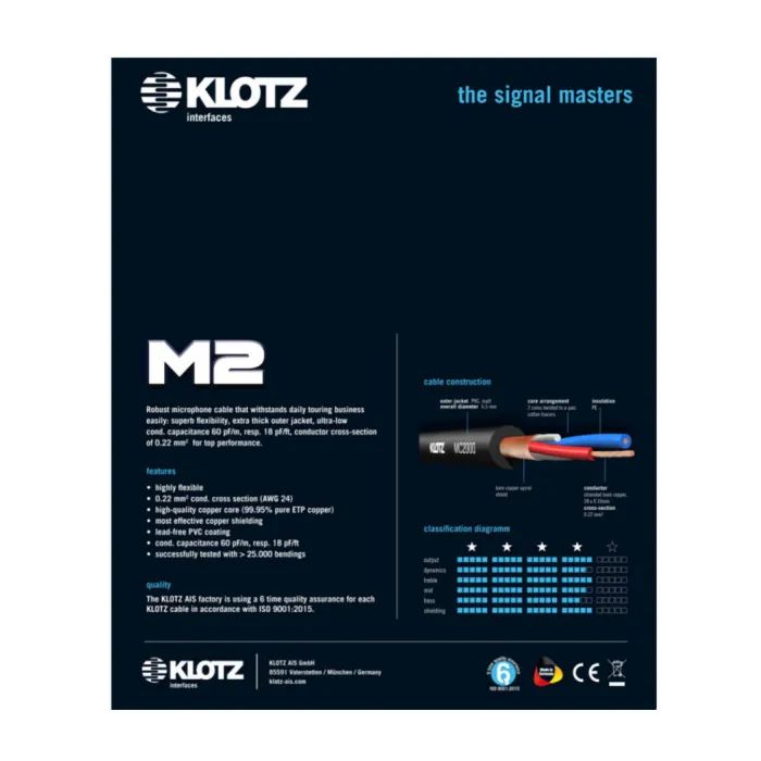 Микрофонный кабель Klotz M2 Superior Microphone Cable 1 m (228276) изображение 3
