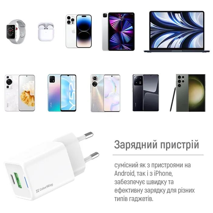 Зарядное устройство ColorWay GaN Mini 35W PD Port PPS USB (Type-C PD + USB QC4.0) white (CW-CHS055PD-WT) изображение 12