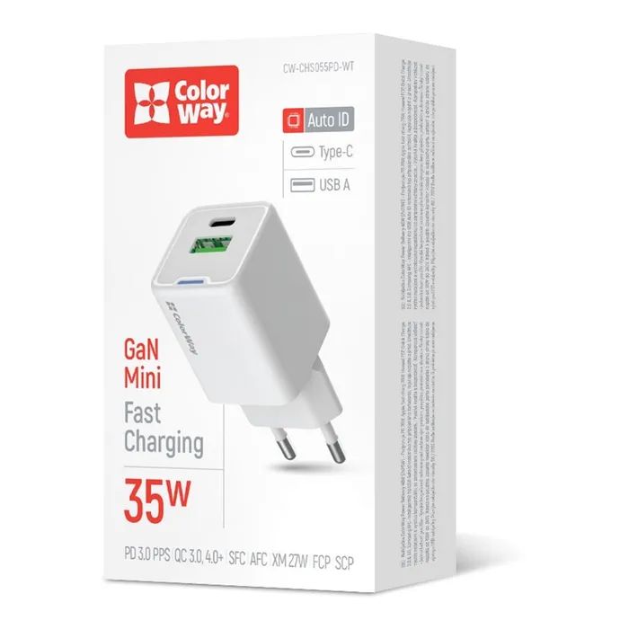 Зарядное устройство ColorWay GaN Mini 35W PD Port PPS USB (Type-C PD + USB QC4.0) white (CW-CHS055PD-WT) изображение 6