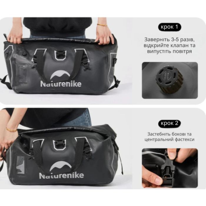 Сумка дорожная Naturehike Водонепроникна CNK2450XB015, 90 л, чорна (6975641883753) изображение 3