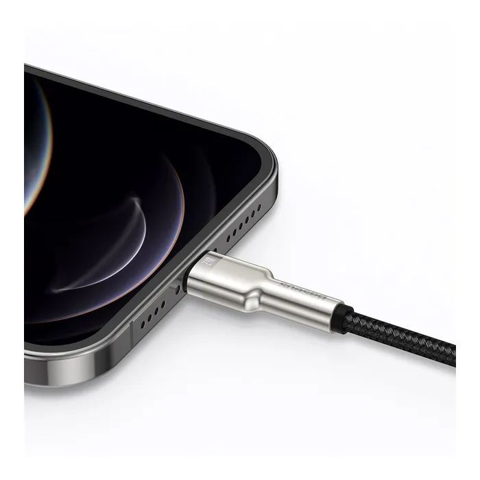 Дата кабель USB 2.0 AM to Lightning 1.0m Cafule Metal 2.4A black Baseus (CALJK-A01) изображение 10