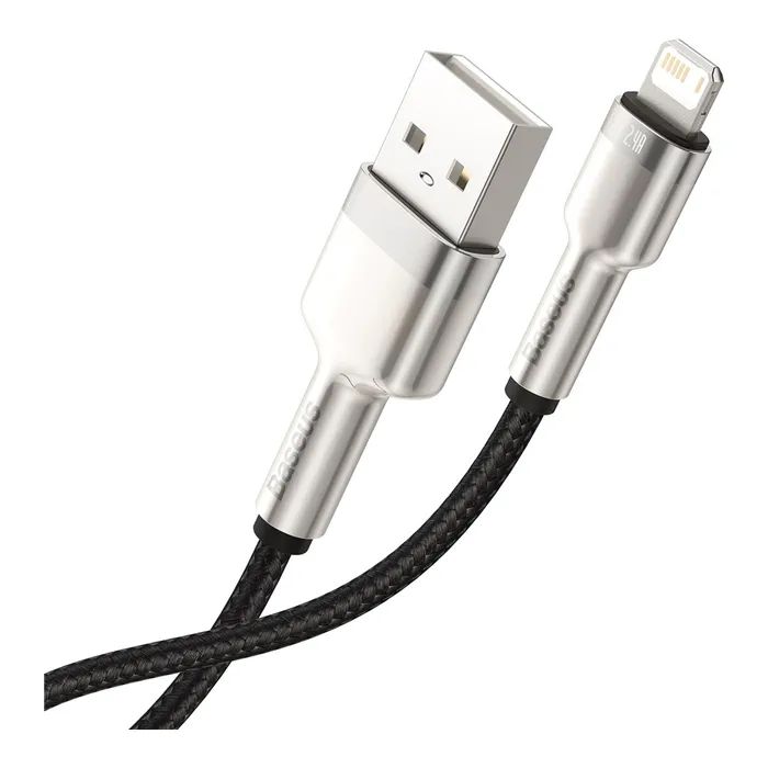 Дата кабель USB 2.0 AM to Lightning 1.0m Cafule Metal 2.4A black Baseus (CALJK-A01) изображение 3