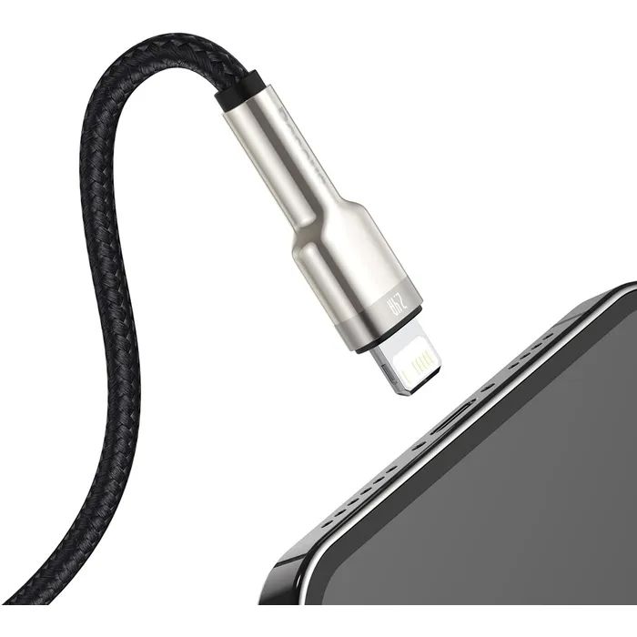 Дата кабель USB 2.0 AM to Lightning 1.0m Cafule Metal 2.4A black Baseus (CALJK-A01) изображение 4