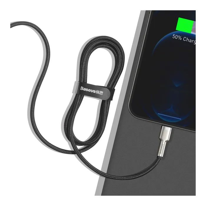 Дата кабель USB 2.0 AM to Lightning 1.0m Cafule Metal 2.4A black Baseus (CALJK-A01) изображение 5