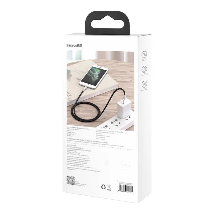 Дата кабель USB 2.0 AM to Lightning 1.0m Cafule Metal 2.4A black Baseus (CALJK-A01) изображение 8