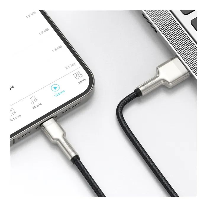 Дата кабель USB 2.0 AM to Lightning 1.0m Cafule Metal 2.4A black Baseus (CALJK-A01) изображение 9