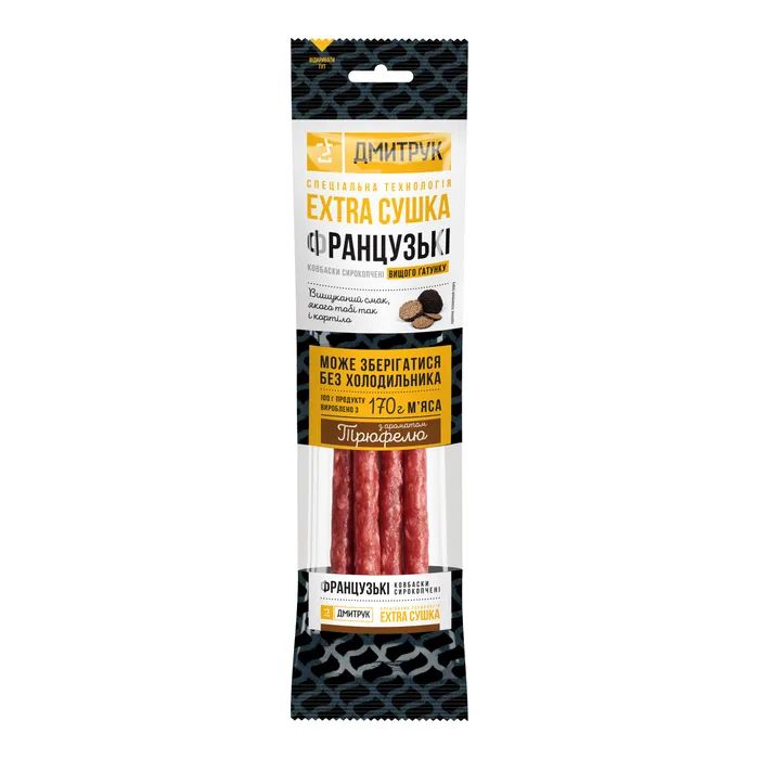 Мʼясні снеки Дмитрук Ковбаски сирокопчені Французькі 80 г (4820247142792)