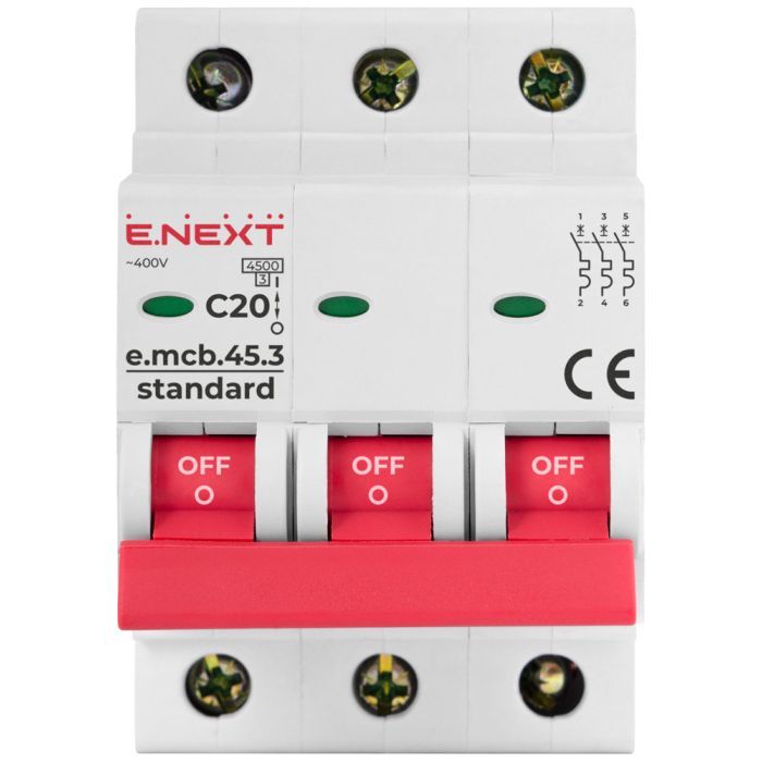 Автоматичний вимикач E.NEXT 3-п e.mcb.stand. 20А C ( 4,5кА) (s002032) зображення 2