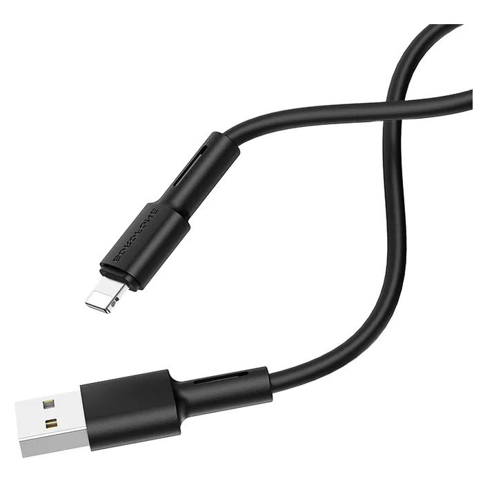 Дата кабель USB 2.0 AM to Lightning 1.0m 2.4A silicone black BOROFONE (6931474710352)