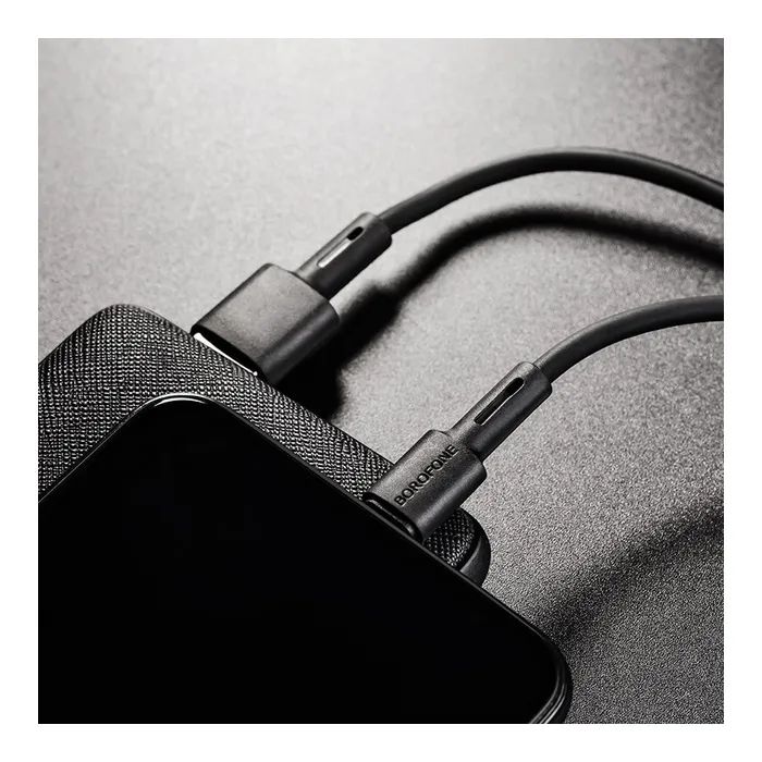 Дата кабель USB 2.0 AM to Lightning 1.0m 2.4A silicone black BOROFONE (6931474710352) зображення 3