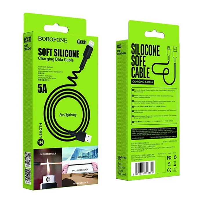 Дата кабель USB 2.0 AM to Lightning 1.0m 2.4A silicone black BOROFONE (6931474710352) зображення 4