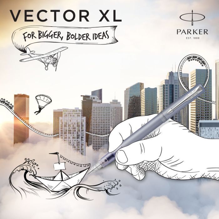 Ручка пір'яна Parker VECTOR 17 XL Metallic Silver Blue CT  FP M (06 112) зображення 7
