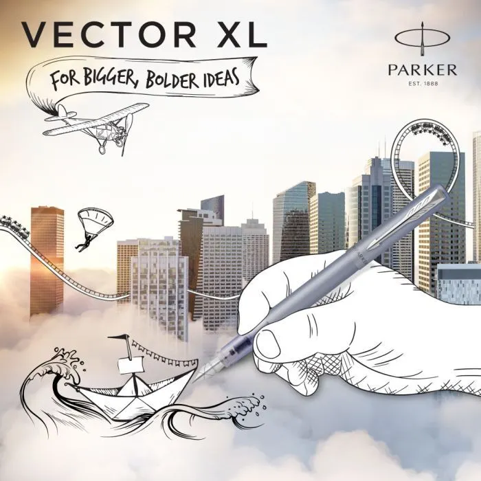 Ручка перьевая Parker VECTOR 17 XL Metallic Silver Blue CT  FP M (06 112) изображение 7
