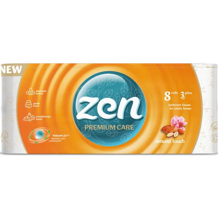 Туалетная бумага Zen Premium Care Almond Touch 3 слоя 8 рулонов (5944582100053)