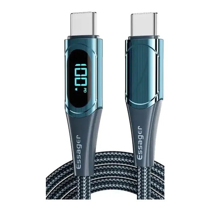 Дата кабель USB-C to USB-C 1.0m 100W Digital Display blue Essager (ES-XCTT1-YD03)