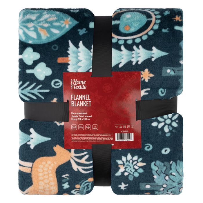 Плед Ardesto Christmas Flannel 160х200см, 100% полиэстер, олени, зеленый (ART0127PB)