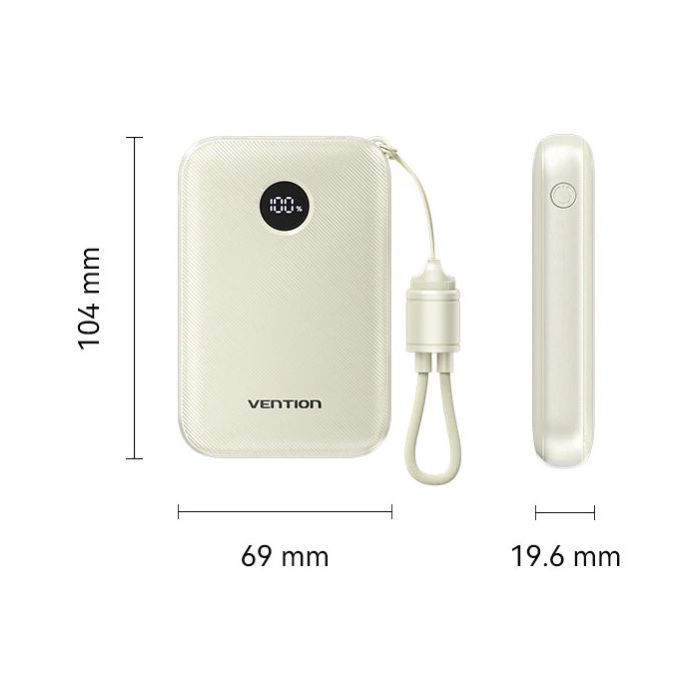 Батарея универсальная VENTION 10000mAh 22,5W Fast Charging, USB-A, 2xUSB-C Beige (FKAN0-C) изображение 2