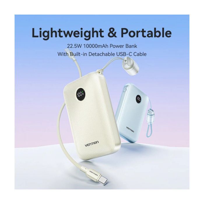 Батарея универсальная VENTION 10000mAh 22,5W Fast Charging, USB-A, 2xUSB-C Beige (FKAN0-C) изображение 4