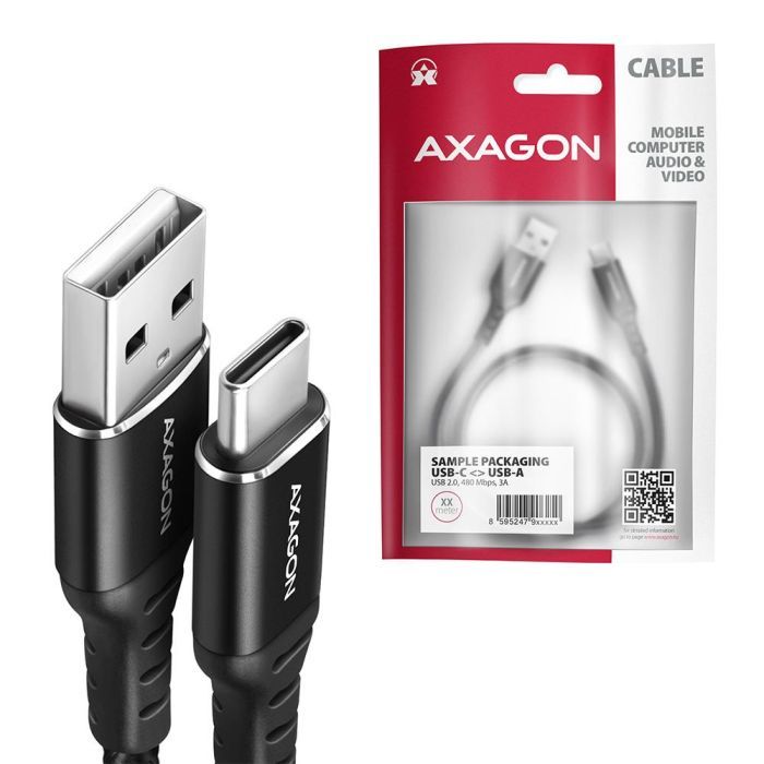 Дата кабель USB 2.0 AM to USB-C 1.5m black AXAGON (BUCM-AM15AB) изображение 2