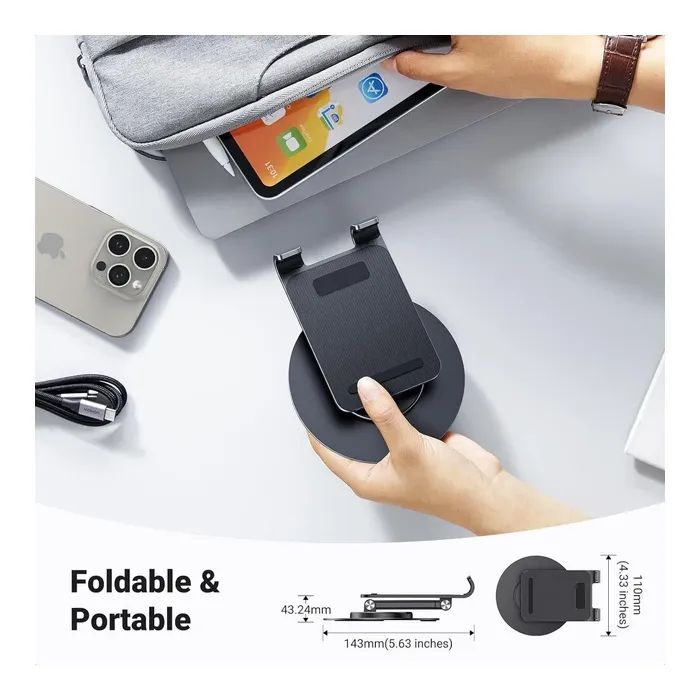 Подставка для планшета и телефона LP805 Swivel & Foldable Multi-Angle Phone Stand Black Ugreen (35152) изображение 7